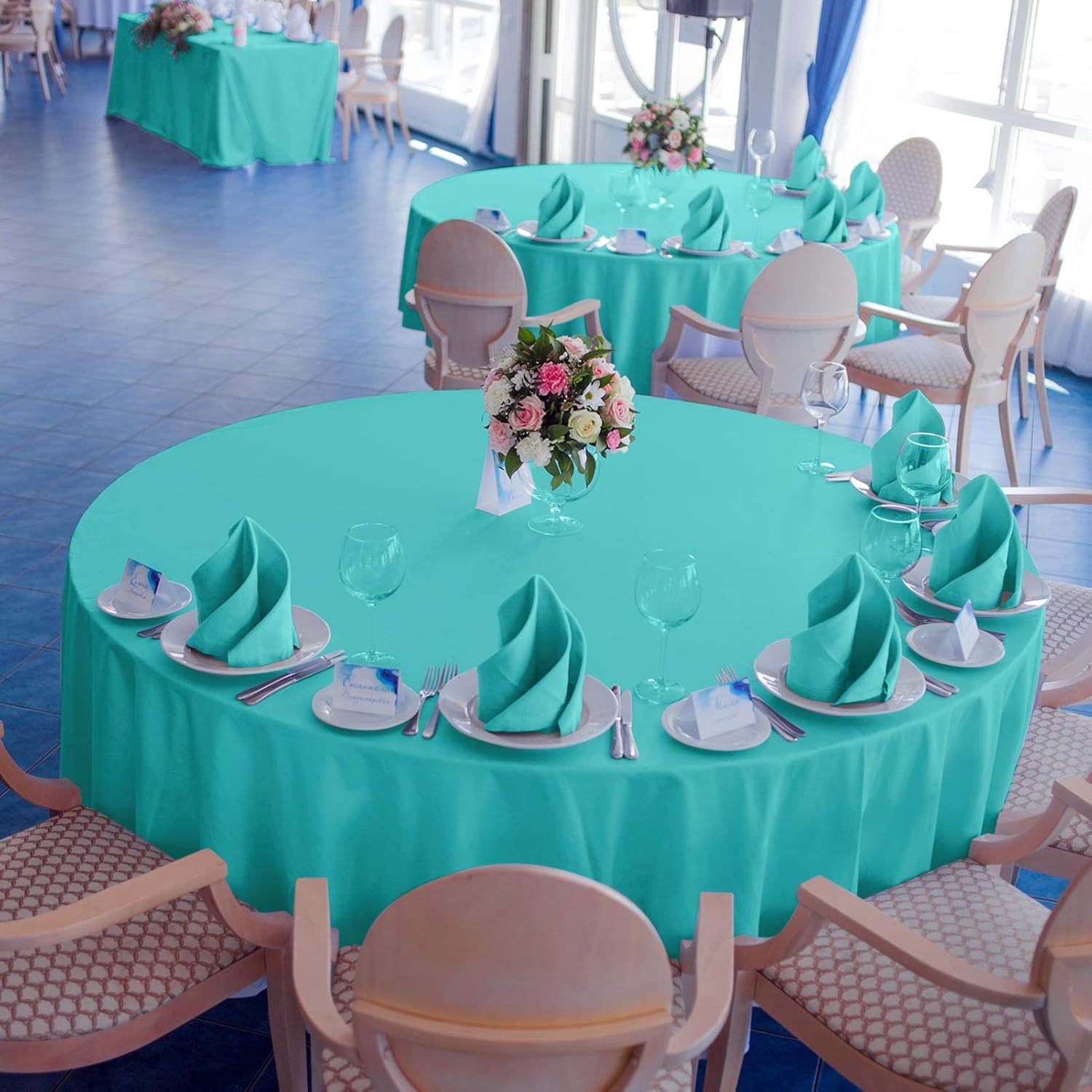 VEEYOO Cloth Napkins - Set of 12 Pieces 17 x 17 Inch Solid Polyester Table Napkins - Soft Washable and Reusable Dinner Napkin for Weddings, Parties, Restaurant (Turquoise Napkins Cloth): Home & Kitchen