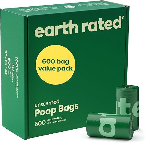 Earth Rated (A Canadian Company), Dog Poop Bags Value Pack, Leak-Proof and Extra-Thick Pet Waste Bag for Big and Small Dogs, Refill Rolls, Unscented, 600 Count