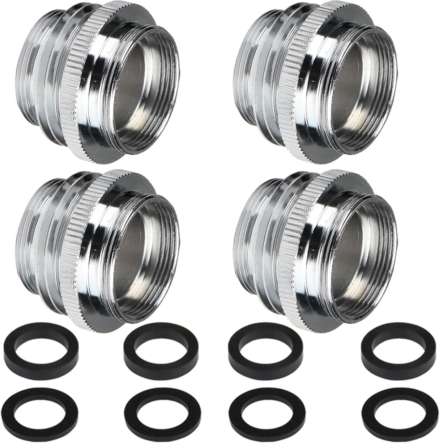 WHK Faucet Adapter Faucet to Hose Adapter Multi-Thread Garden Hose Adapter kitchen Sink Faucet Adapter to Garden Hose Brass Aerator Adapter for Female to Male and Male to Male-Chrome plated (4pack)