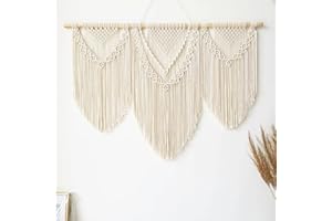 GUZHIOU large macrame wall hanging - Boho Tapestry Macrame Wall Decor Art- Chic Bohemian Handmade Woven Tapestry Home Decoration for Bedroom Living Room Apartment Wedding Party - 43"x32" (Beige-Triangle)