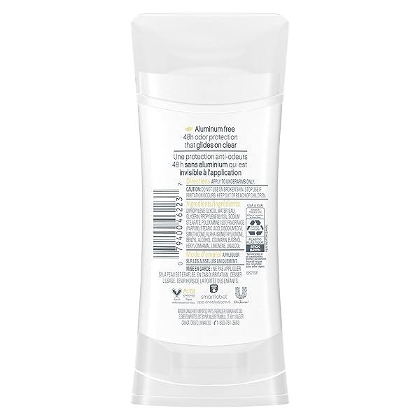 DOVE 0% ALUMINUM DEODORANT STICK NON-IRRITATING DEODORANT FOR UNDERARM CARE COCONUT AND PINK JASMINE KINDEST ALUMINUM FREE DEODORANT 2.6 OZ