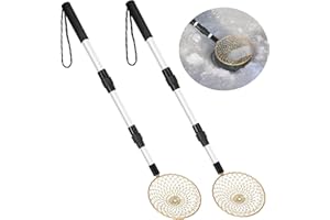 RGQSUN 2 Pcs Ice Fishing Skimmer Scoop Metal Winter Ice Fishing Scooper with Long Handle, Adjustable Ice Fishing Gear Hole Scoop for Scooping Out Ice