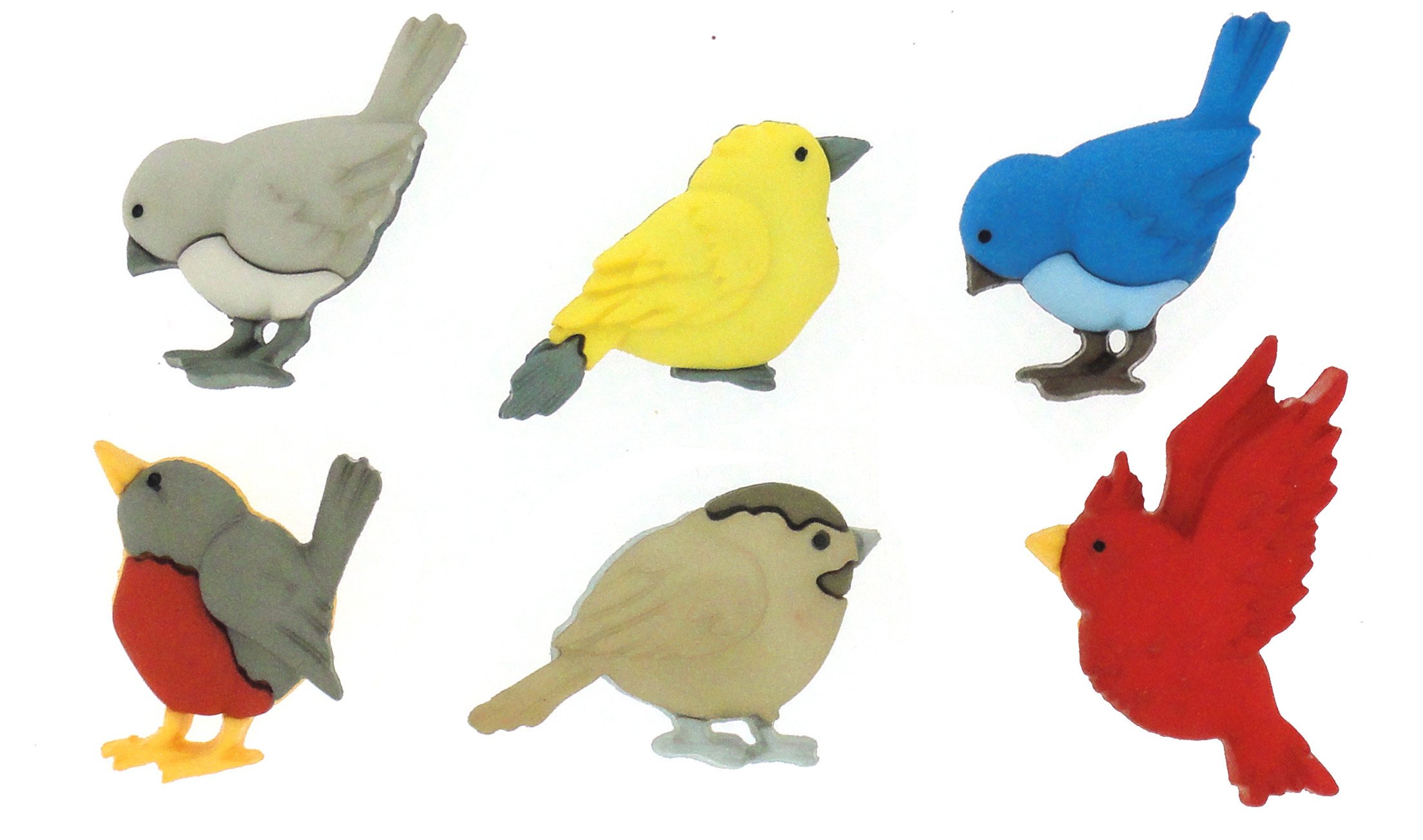 Dress it Up "Feathered Friends Button, Plastic, Multi-Colour, 18 x 16-22 x 18 mm, 6-Piece