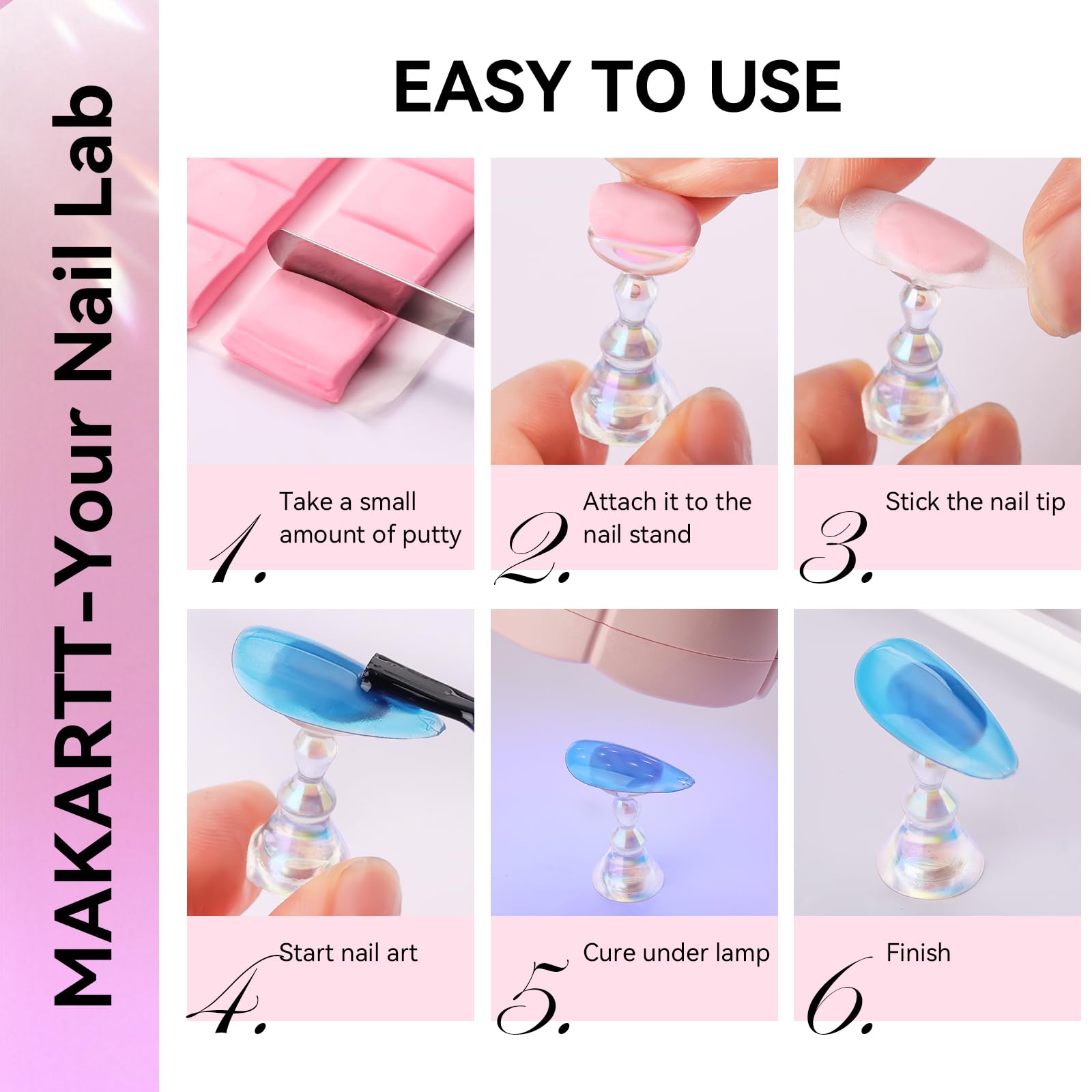 Makartt Nail Stand for Press On Nails Display Practice Art Painting Magnetic Fake Nail Holder for Painting Nails Stand for False Nail Designs with Reusable Putty for Home DIY Beginner Salon Supplies