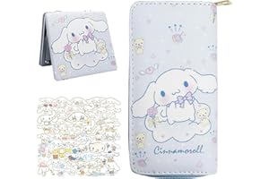 HOLYMID Kawaii Wallet with A Mirror and Stickers, ID Card Holder Purse Pouch with Zipper, Cute PU Wallet Durable Card Holder Credit Card Holder Money Bag for Students Teens Girls Boys