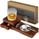 Scotte Ashtray Coaster Whiskey Glass Tray & Wooden Ash Tray with Cigar Cutter,Include Drawer and Cigar Slot Home Office Outdoor Great Cigar Accessories for Men (Deep brown)