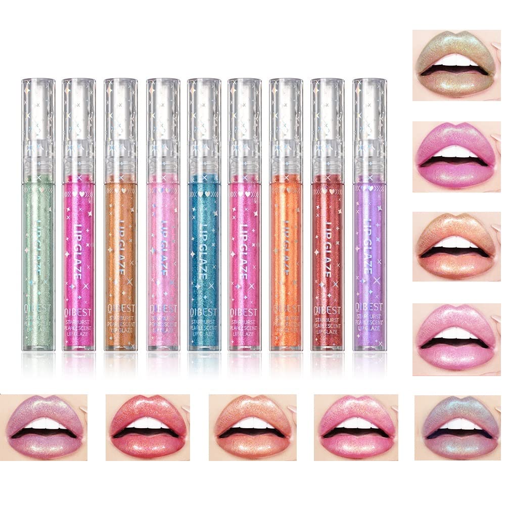 Diamond Liquid Glitter Shimmer Lipsticks, Nonstick Cup Metallic Lip Gloss Set Lips Cosmetic for Women Girls (B)