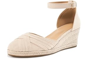 Reimferce Womens Wedge Sandals Dressy: Ankle Strap Espadrille Wedges for Women - Casual Closed Toe Wedding Shoes