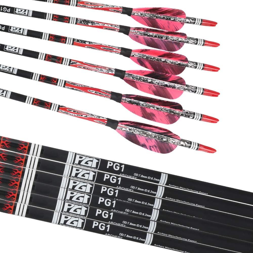 PG1ARCHERY 30 Inch Archery Targeting Arrows Carbon Practice Hunting Arrow with 3" Turkey Feathers Fletching Replacement Tips for Recurve & Compound Bow, 6 Pack Purple : Sports & Outdoors