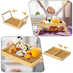 Bamboo Bed Tray Table with Folding Leg, Breakfast