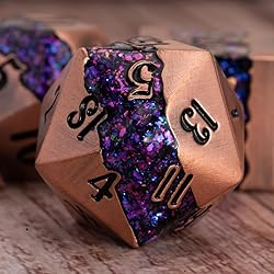 Polyhedral Metal Dice DND,RPG Purple Glitter Stripe