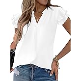 Sucolan Women's Summer Tops Dressy Casual Notch V Neck Ruffle Short Sleeve Flowy Shirts Cute Blouses Tops