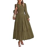 YepMoll Women's Long Sleeve Maxi Dress with Pockets Spring Fall 2026 V-Neck Flowy Casual Wedding Guest Dress Elastic Waist