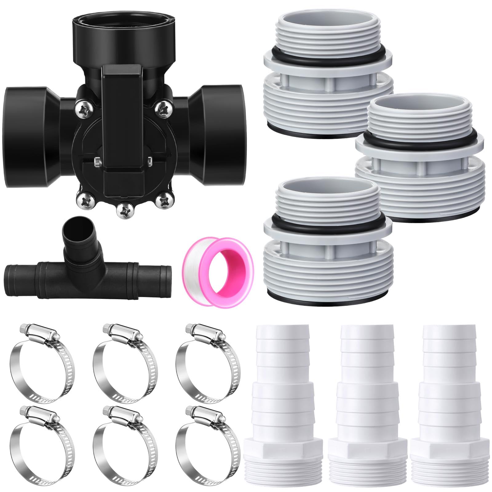 Photo 1 of DoubleFill 3 Way Swimming Pool Diverter Valve Hose Adapter with Hose Clamps Replacement Slip Valve Filter Hose Conversion Kit with Seal Ring for 1 1/4'' or 1 1/2'' Filter Ports (Hose Adapter,Black)