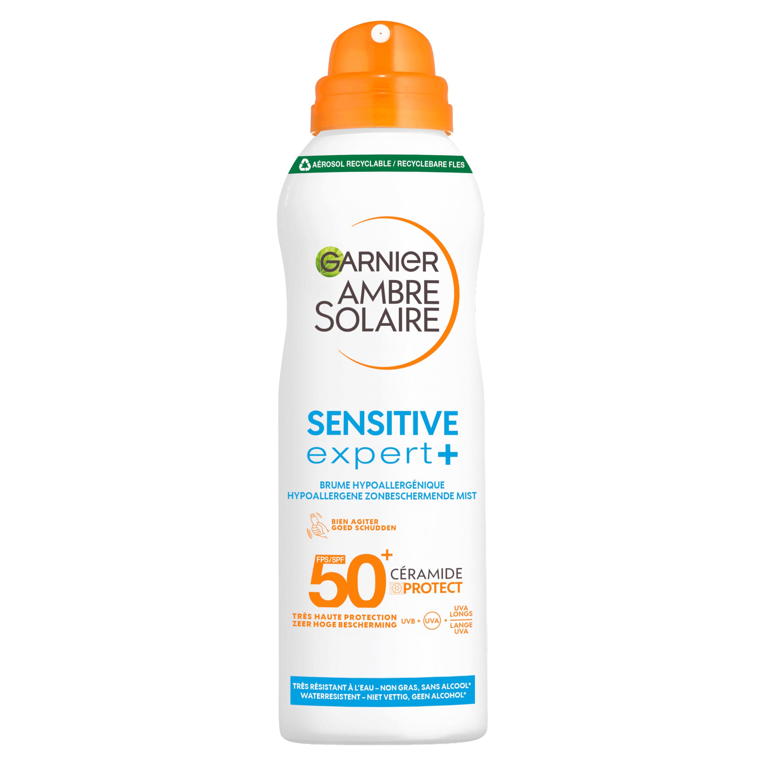 GARNIER Ambre Solaire Sensitive Expert+ - Dry Mist - Sun Protection SPF 50+ - Protects from Long UVA, UVB & UVA - Water Resistant - Ceramides - Sensitive & Sun-Intolerant Skin - 150 ml