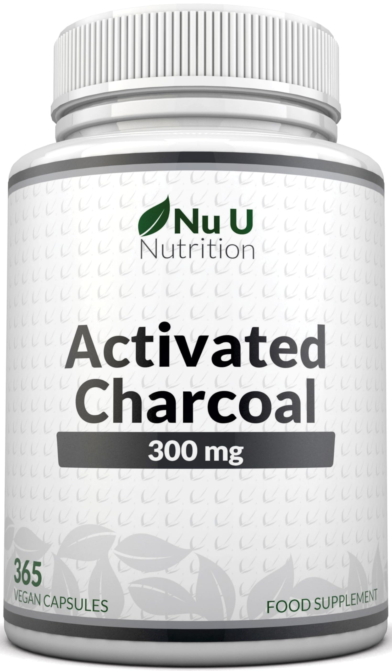 Nu U Nutrition Activated Charcoal - 365 Vegan Capsules not Tablets - 1 Year Supply - Supplement sourced from Natural Coconut - Made in the UK