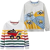 VZF Toddler Boy Long Sleeve Sweatshirt 2-6Y Boys Cotton Sweat Shirt Kids Dinosaur Truck Print Sweater Pullover Tops