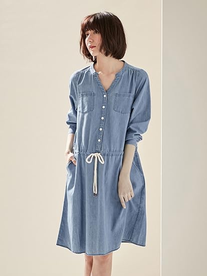 Amazon Co Jp Angeliebe エンジェリーベ マタニティ ワンピース 授乳しやすい デニムシャツ ワンピ 妊婦服 産前 産後 長袖 M L ブルー 服 ファッション小物