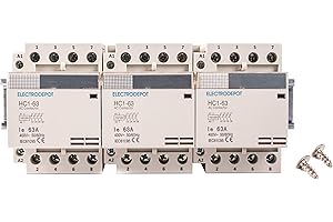 Electrodepot 40 Amp 12 Pole (4 Pole x 3) Normally Open, 110-120VAC Coil (Silent Operation), Motor Load 40A and Lighting Load 63A Contactor Bundle with 8" DIN Rail and 2 Number 10 Screws