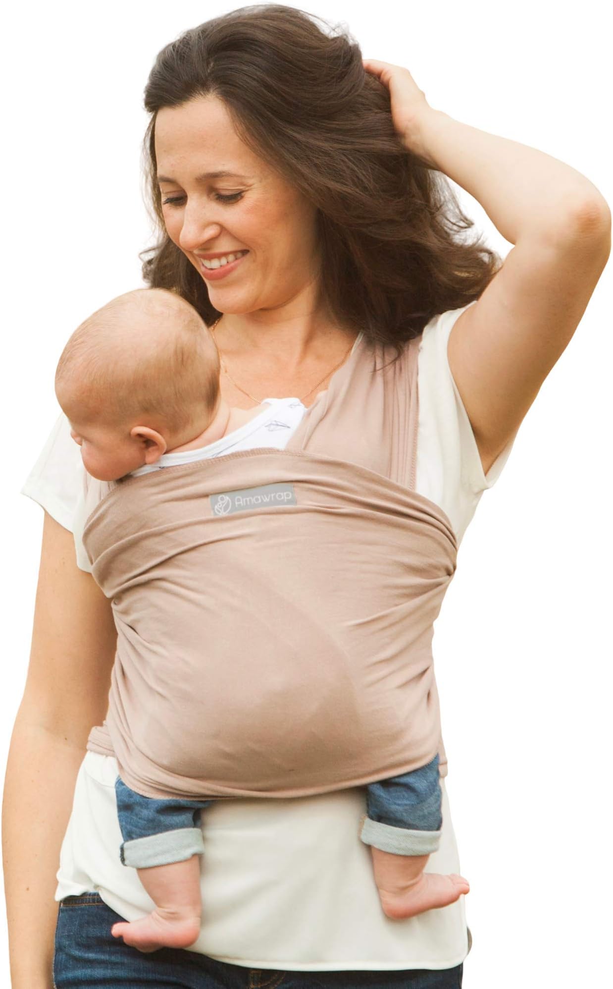 Amawrap Baby Sling Wrap | Hip Healthy Newborn Carrier | 100% Natural Cotton | Stretchy Wrap Sling from Birth | Made in UK | Washable Cotton Baby Wipe Included (Mocha)