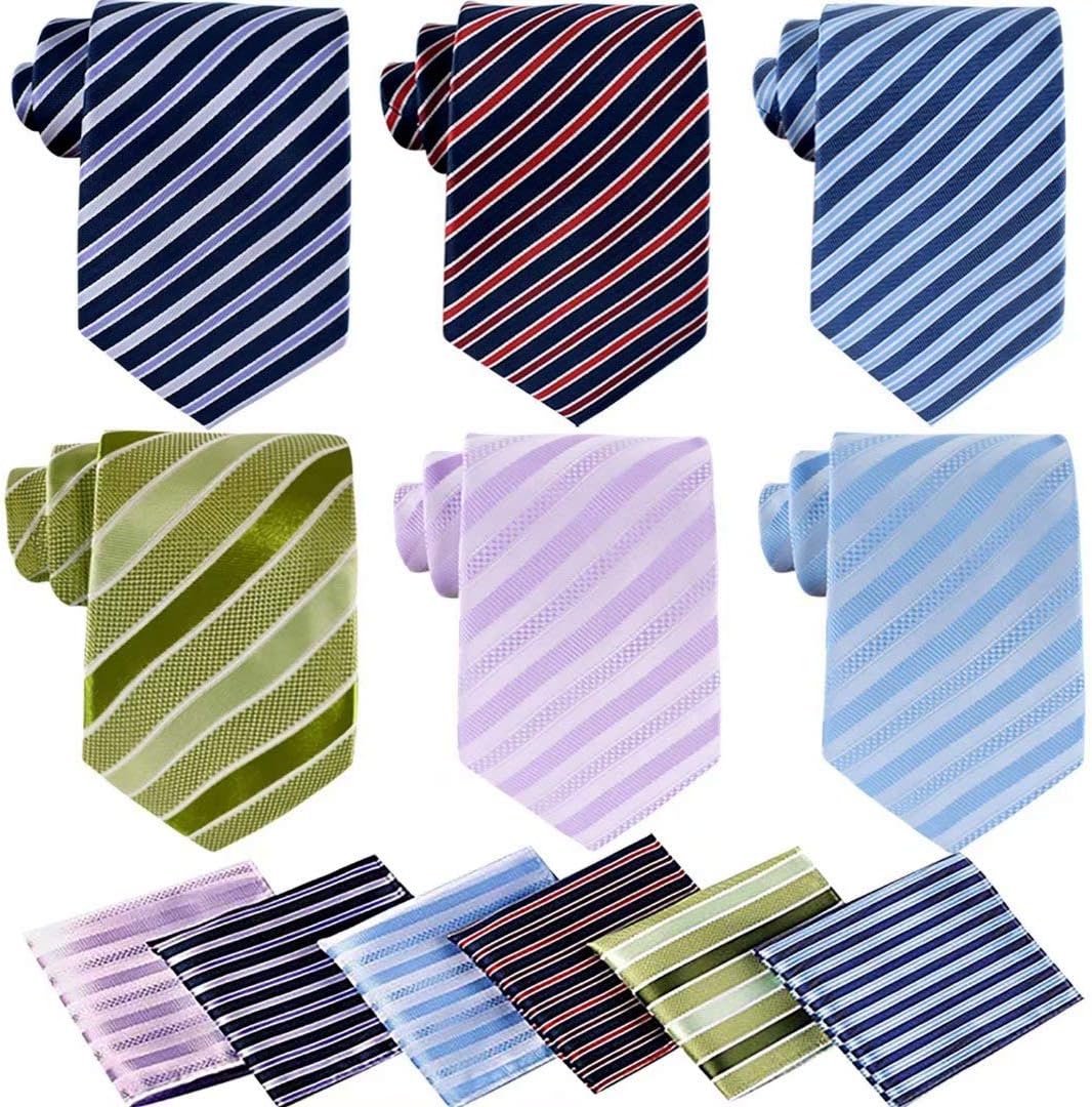 Lot 6 Pcs Mens Ties and 6 Free Matching Pocket, Multicolored -07, Size Medium