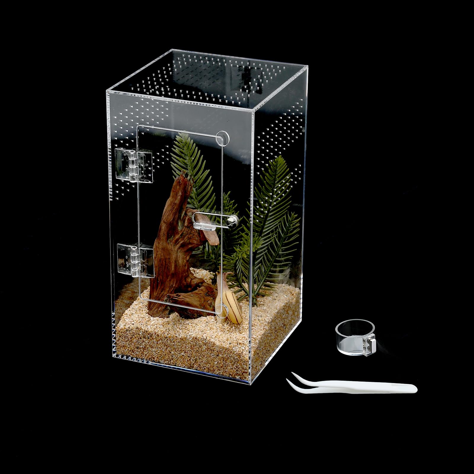 Photo 1 of Acrylic Tarantula Enclosure Jumping Spider Enclosure with Front Opening Door5.3 * 5.3 * 9 Inches Micro Habitat Terrarium for Small Tree Dwelling Reptiles, Spiders & Invertebrates (Enclosure&Feeder)
