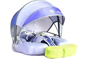 VQ-ANT Mambobaby Non-Inflatable Baby Pool Float with Tail and Canopy UPF 50+ Sun Protection No Flip Over Infant Swim Float Skin-Friendly Mambo Float Swim Trainer Solid Baby Swimming Ring Aged 3-24 Months