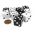 Koplow Games Set of 10 Large Six Sided Square Opaque 19mm D6 Dice - 5 Black and 5 White Die
