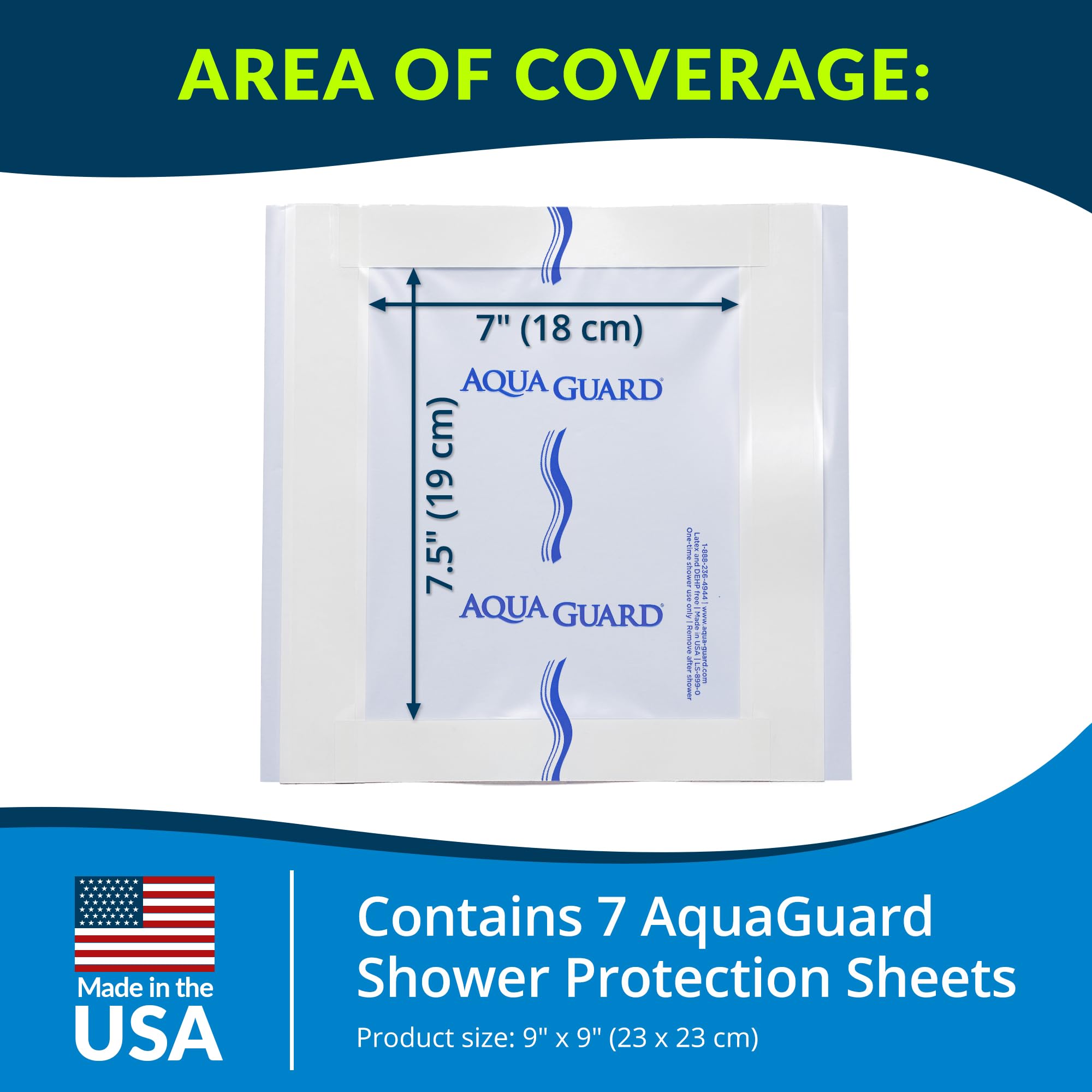 TIDI 50015-PKG AquaGuard Sheet – 9” x 9” – (Area of Coverage: 7” x 7.5”) – Shower Protection Sheet – Self-Adhesive Moisture Barrier – Wound Cover for Showering – 7 Sheets – Home Medical Supplies