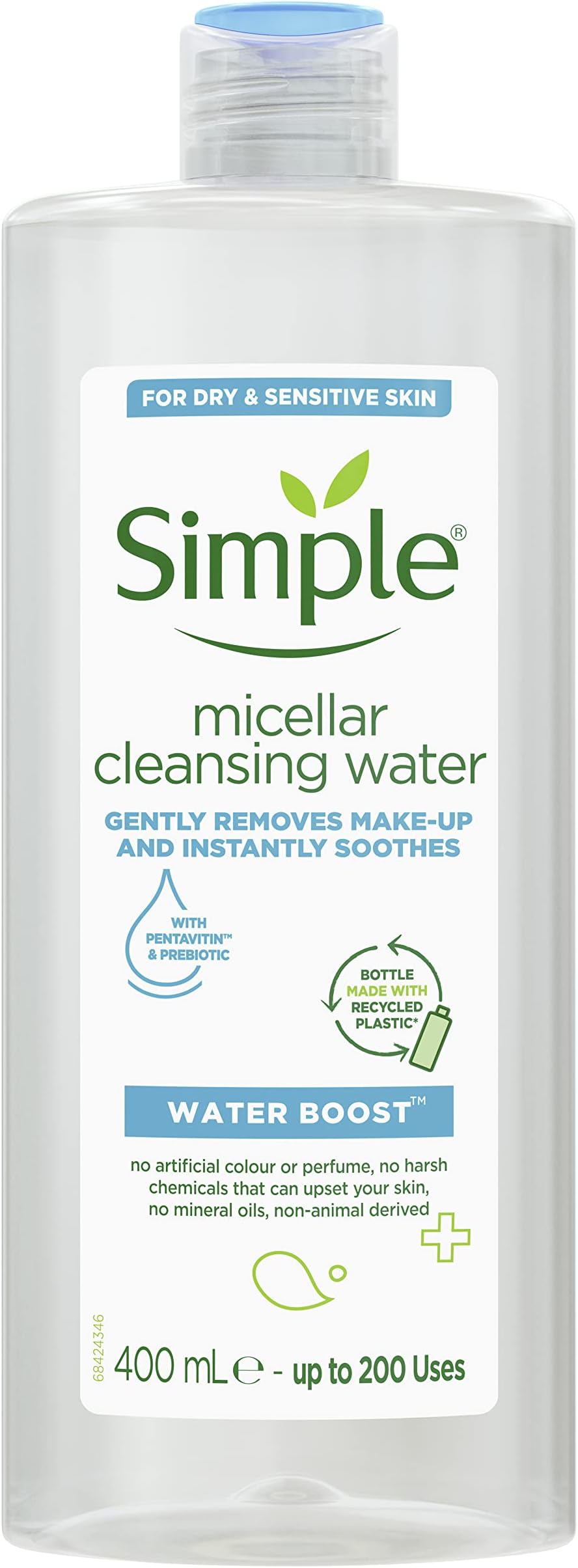 Simple Water Boost Micellar Cleansing Water 6 x 400 ml for Sensitive Skin