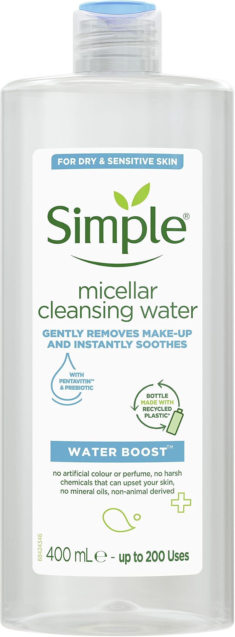 Simple Water Boost Micellar Cleansing Water 6 x 400 ml for Sensitive Skin