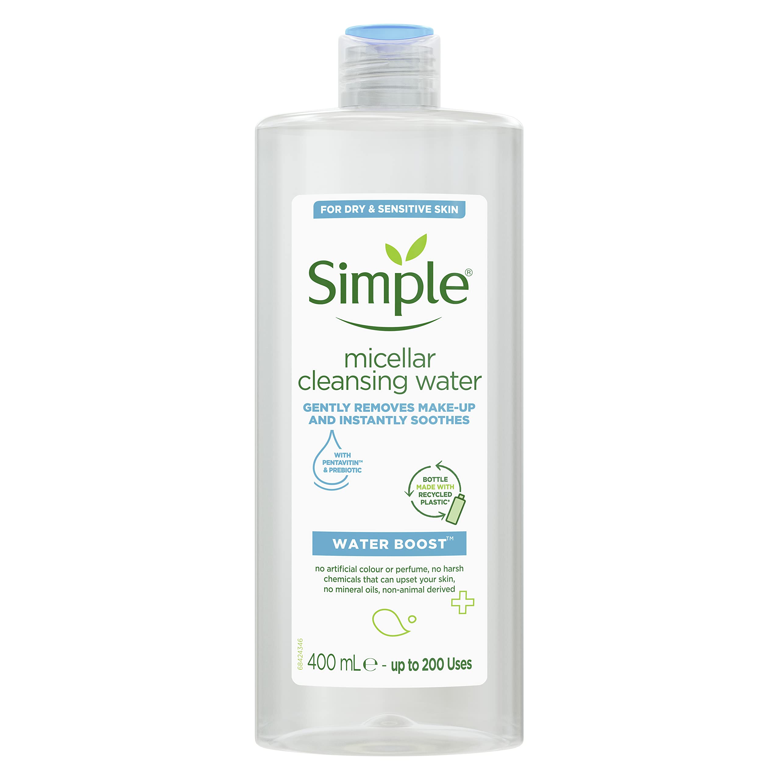 Simple Water Boost Micellar Cleansing Water make-up remover Sensitive Skin facial skin care 6 x 400 ml