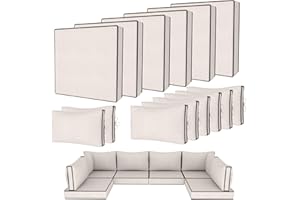 Odsiikly 14 Piece Outdoor Patio Cushion Covers Replacement, Fit 7 Piece 6-Seater Wicker Rattan Patio Furniture Conversation Set, Outdoor Cushion Slipcover with Zipper, Cream+Black Piping(Only Cover)