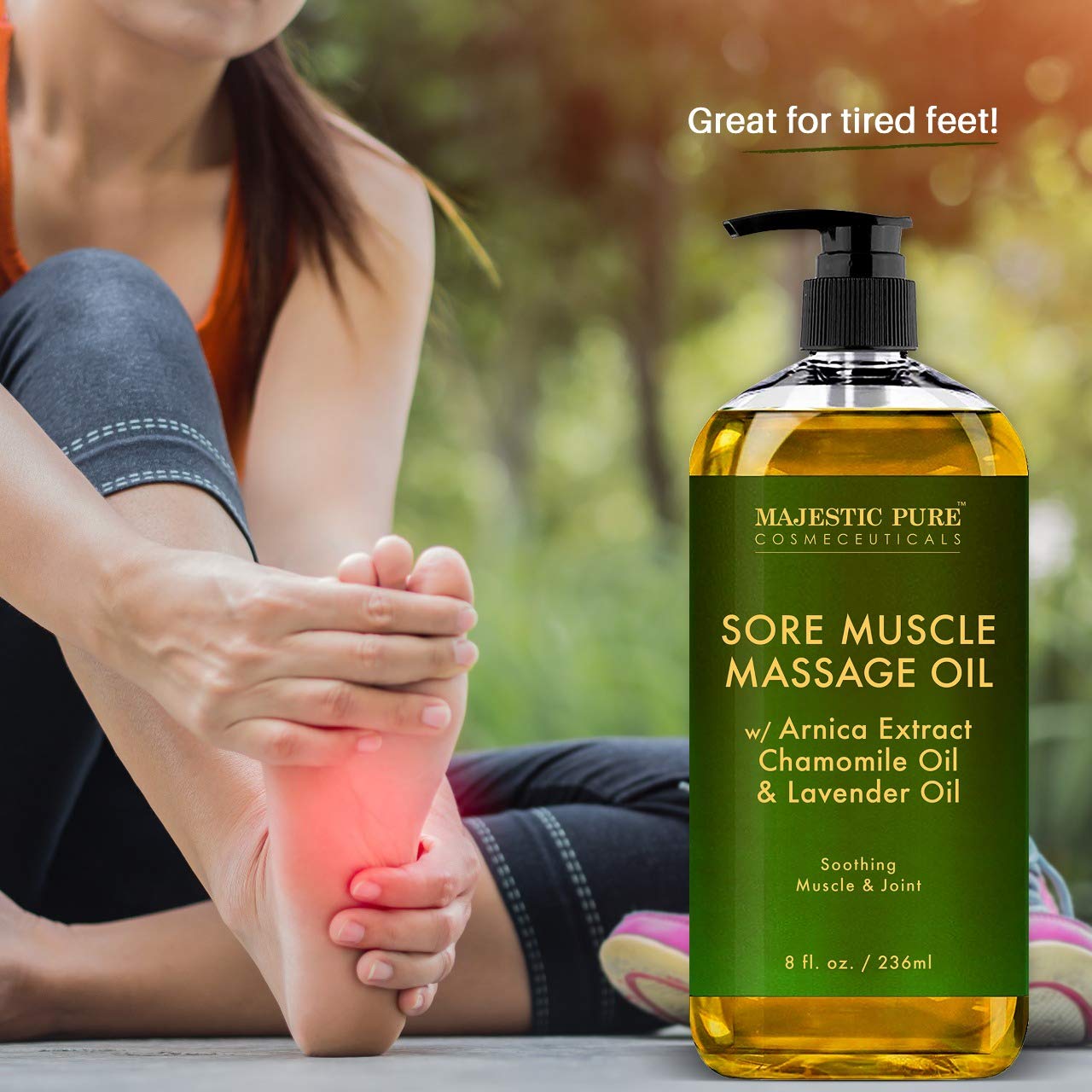 MAJESTIC PURE Arnica Sore Muscle Massage Oil for Body - Best Natural Therapy with Lavender and Chamomile Essential Oils - Warming, Relaxing, Massaging Joint Pain Relief Support - 8 fl. oz : Beauty