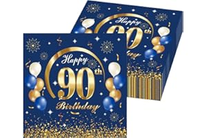 YYBD 40 Pack Happy 90th Birthday Napkins Cheers to Years Cocktail Napkins Glitter Blue Anniversary Beverages Napkin Birthday 