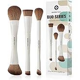 EIGSHOW Makeup Brush Set, 3Pcs Double Ended Face Makeup Brushes for Foundation Powder Contour Highlight Concealer Nose Shadow, Travel Gift Set (Beige)