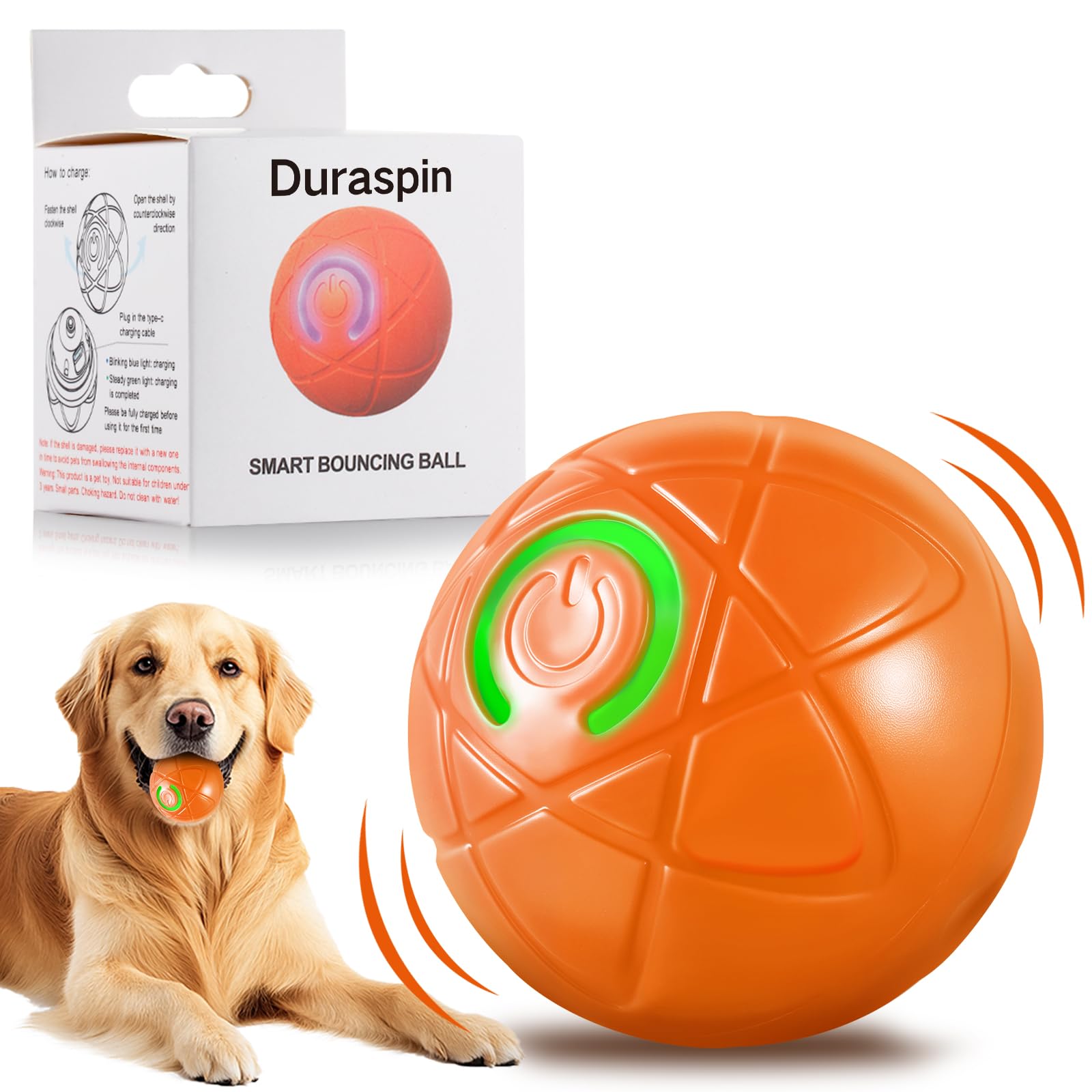 Photo 1 of Duraspin Dog Ball, Automatic Move Obstacle Avoidance Smart Jumping Ball Toy, 2025 New Upgraded USB Rechargeable Dog Shaking Toy.Bouncing Balls for Large Dogs.(Orange)
