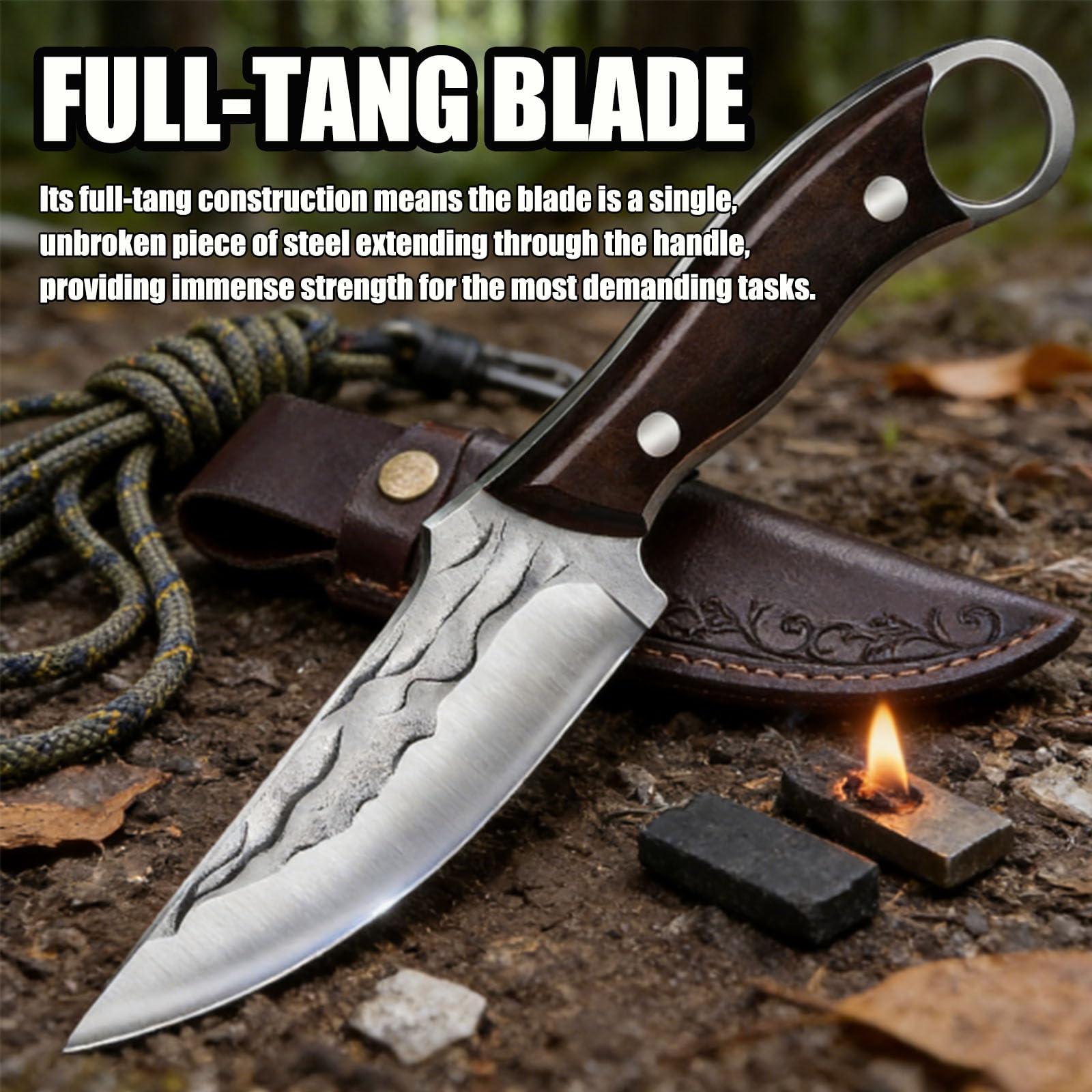 TIANYUE-FONG Fixed Blade Hunting Knife, 8.6-Inch 4CR13 Steel Full Tang Sharp Blade, Fixed Blade Knife with Sheath for Outdoor Camping, Hunting, Bushcraft, Hiking and Tactical Survival