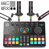 M100 2-Person Podcast Equipment Bundle, 48V XLR Condenser Mics Audio Mixer | Dual XLR Inputs, Studio-Grade Audio with 48V phantom power, for 2-Person Podcast Recording,Streaming,Gaming,Creation,PC Phone