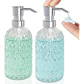 Hand Soap Dispenser for Bathroom Clear Glass Lotion Dispenser 13 oz Diamond Design Decorative Soap Dispenser Pump Bottle Refillable with Rust-Proof Plastic Pump for Kitchen Countertops 2 Pack