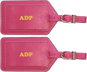 pink leather luggage tag