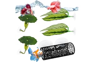 EQUNROY 5PCS Betta Hammock & Fish Toys Set, Soft Aquarium Plants & Black Tunnel Hideout for Betta Fish Tank, Safe Decor with Suction Cups for Shrimp, SmallFish