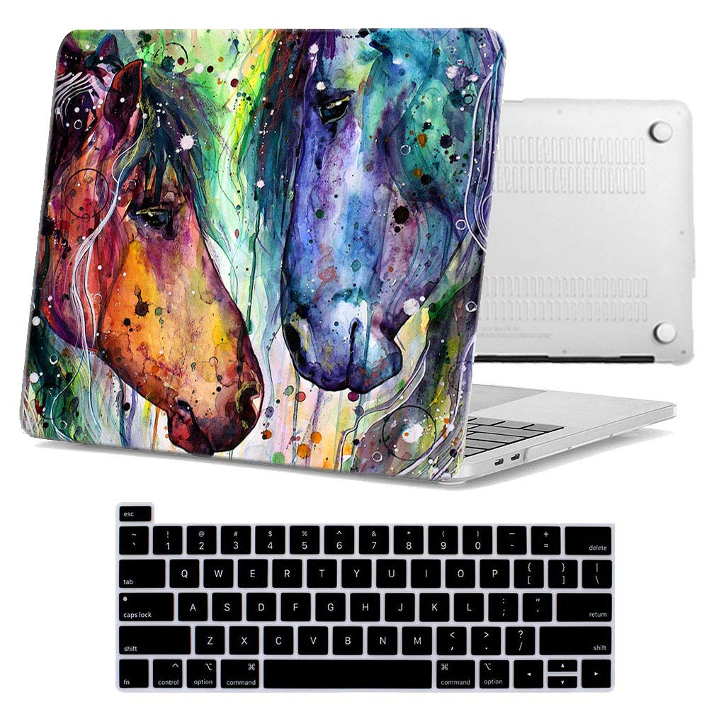 Hard Painting Case for MacBook Pro 16 Inch 2019 Model A2141 with Retina and Touch Bar ID Rubberized Customize Pattern Cover and Keyboard Skin (Rainbow Horses)