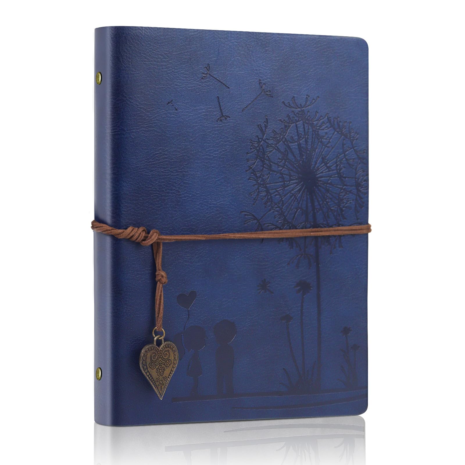 Aomiduo Notebook A5 Journal Vintage PU Leather Refillable Travel Journal with Heart Pendant Acid-Free Paper Best Gift Idea 100 Sheets/200 Pages 80GSM