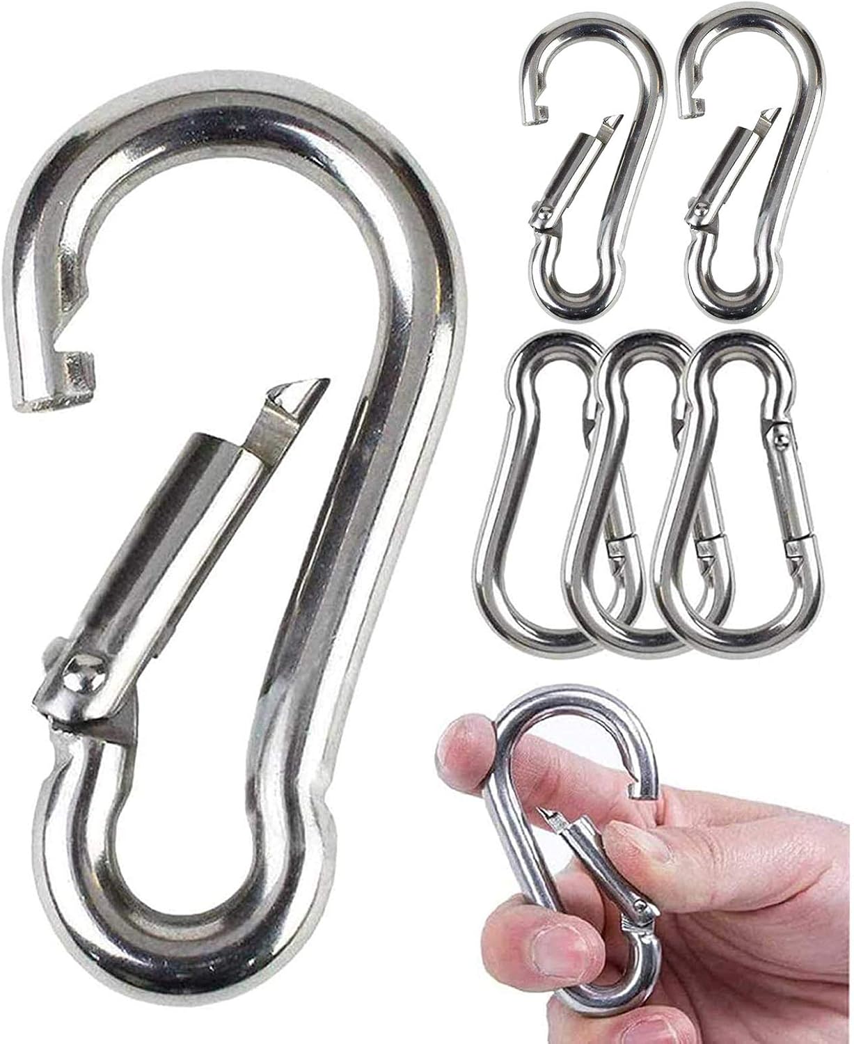 6 PCS Locking Carabiner Heavy Duty 304 Stainless Steel M6 Locking Carabiner Clip Gauge Steel Carabine Swivel Spring Clip for Outdoor Hiking Camping Fishing (Not for Climbing)