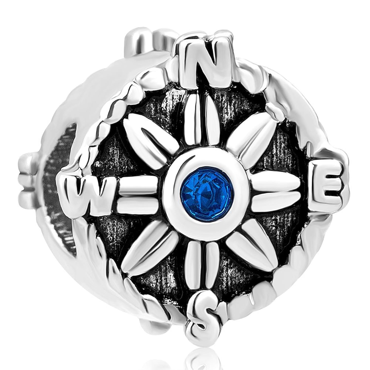 Uniqueen cristal azul brújula Charm punto de direcciones cuentas de ajuste colgantes