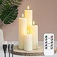 Zevanor Rechargeable Flameless Flickering Tall Wax Remote 2.2" x4" 6" 8" 10" Ivory Candles, Timer Set of 4 LED Battery Operated Fake Warm Light Pillar Candles(Included USB Charging Cable with 2 Ports)