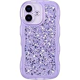 ZTOFERA for iPhone 16 Case 6.1", Cute Curly Wavy Design with Glitter Sequins,Luxury Aesthetic Bling Sparkly Shockproof Protective Phone Case for iPhone 16-Glitter Purple
