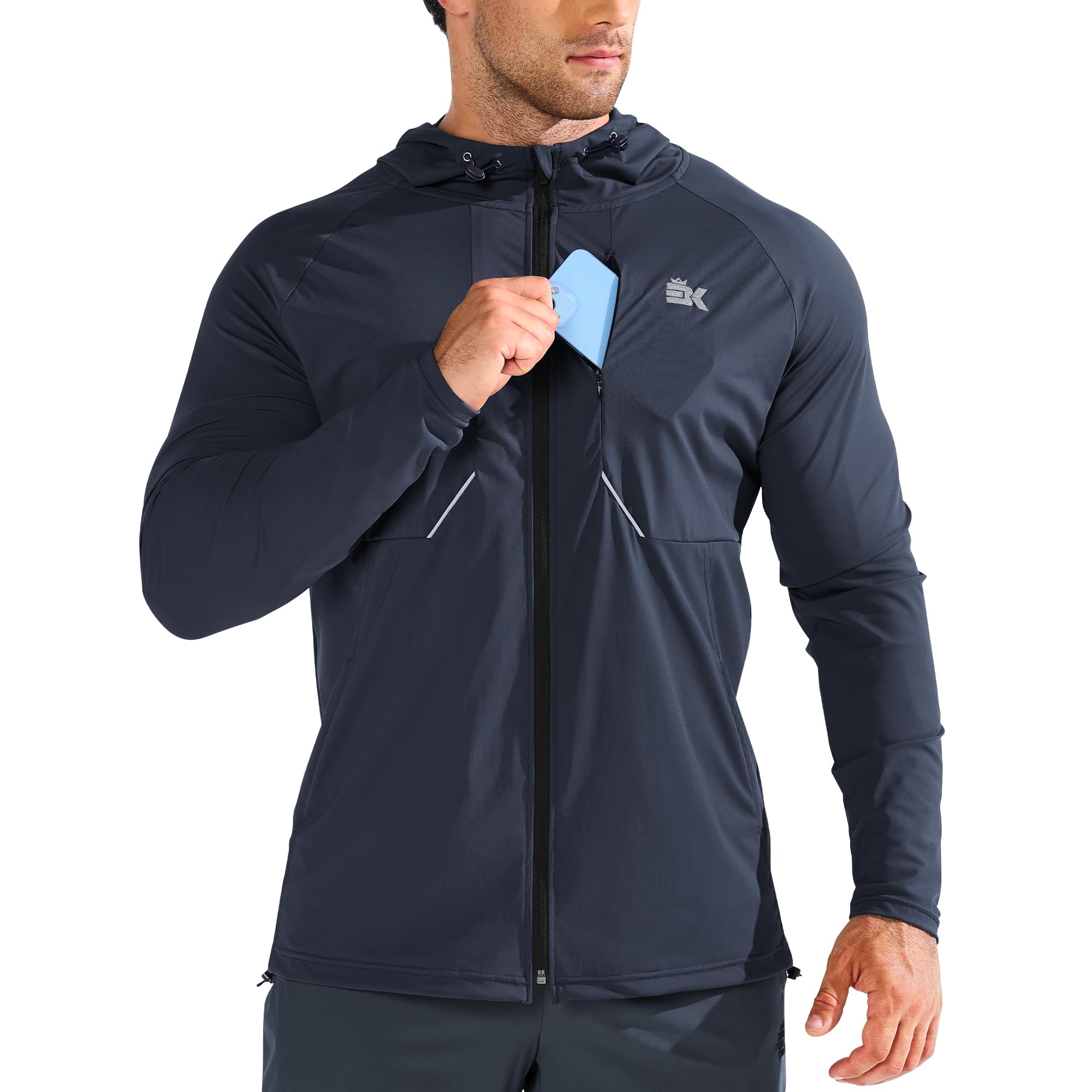 Photo 1 of *MINOR DAMAGE - USED*
BROKIG Mens StealthZip Lightweight Running Jackets, Full Zip Workout Hoodie Track Windbreaker Athletic Gym Sweatshirts(Navy Blue, X-Large)