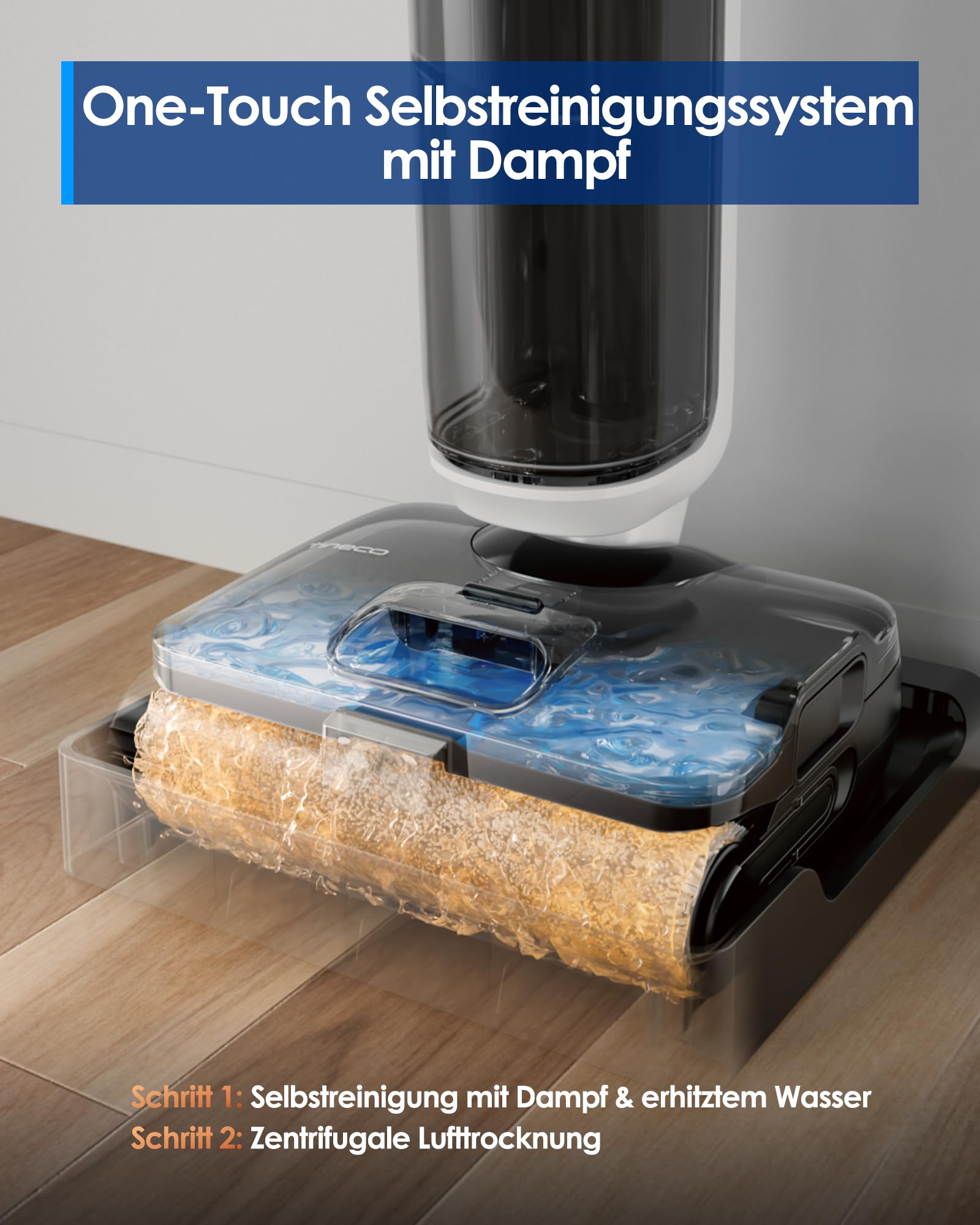 Tineco FLOOR ONE S6 Stretch Steam Nass Trockensauger, 160 °C Tineco BoostSteam, Anti-Verwicklungs-Design, FlashDry Selbstreinigung, Dampfreiniger mit Kabel für eingetrocknete Flecken und Fugen 5